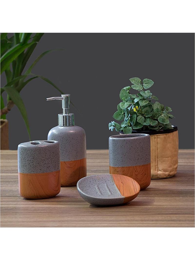 Jogo banheiro cerâmica cinza 4 peças gs