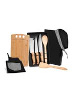 Kit para cozinha em bambu/inox com avental e touca gourmet - 8 pçs welf