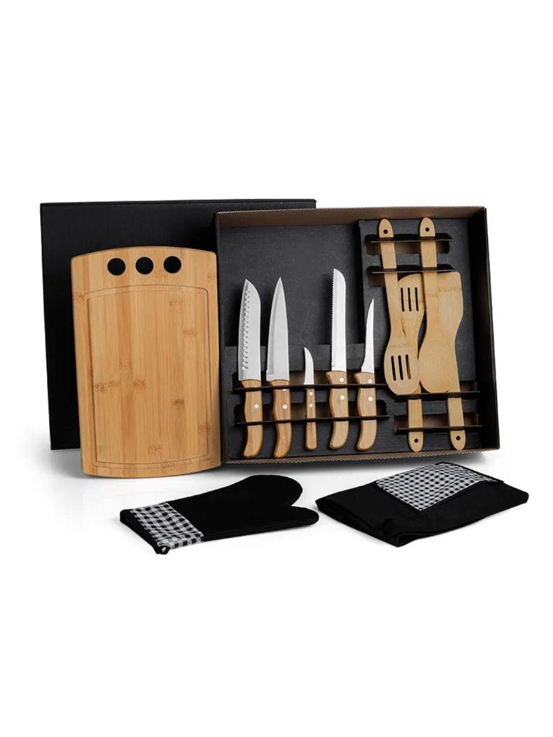 Kit gourmet com tábua facas colheres - 12 peças