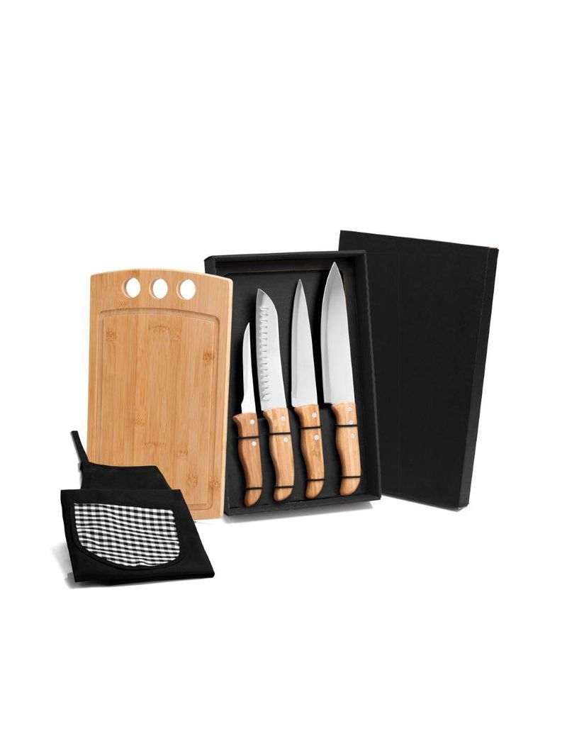 Kit para cozinha em bambu/inox com avental - 6 pçs welf