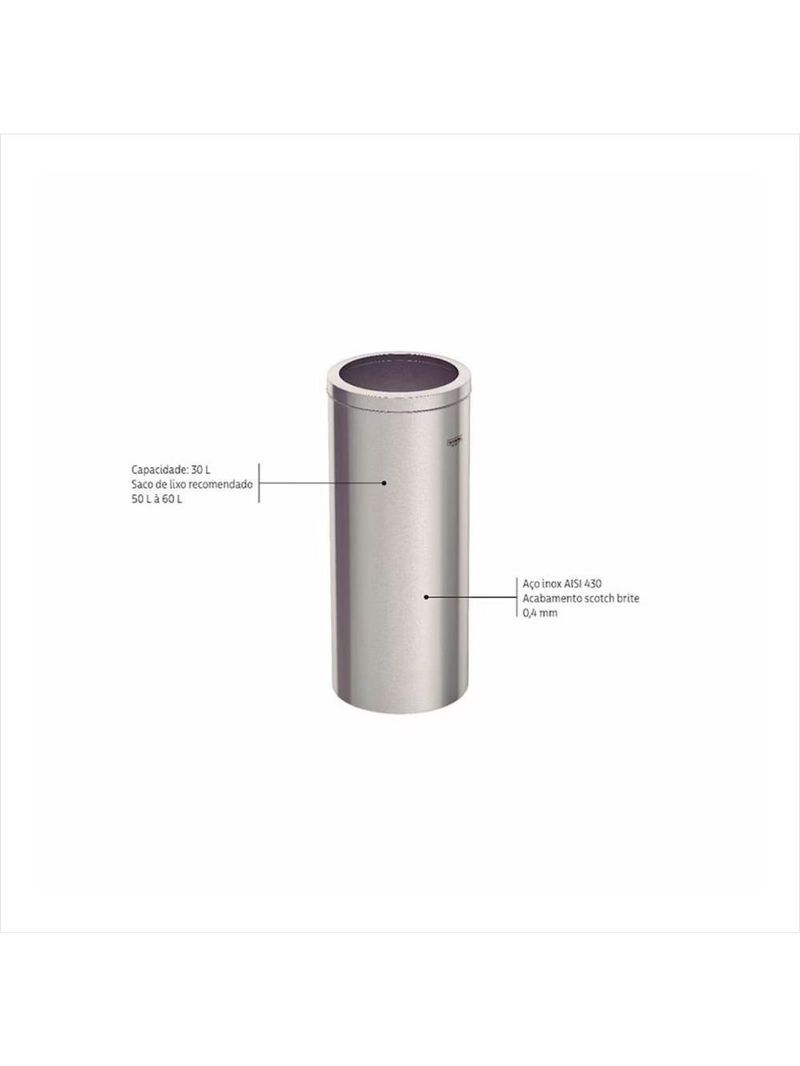 Lixeira aço inox institucional 30 l tramontina