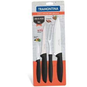 Jogo de facas 4 peças cabo preto tramontina