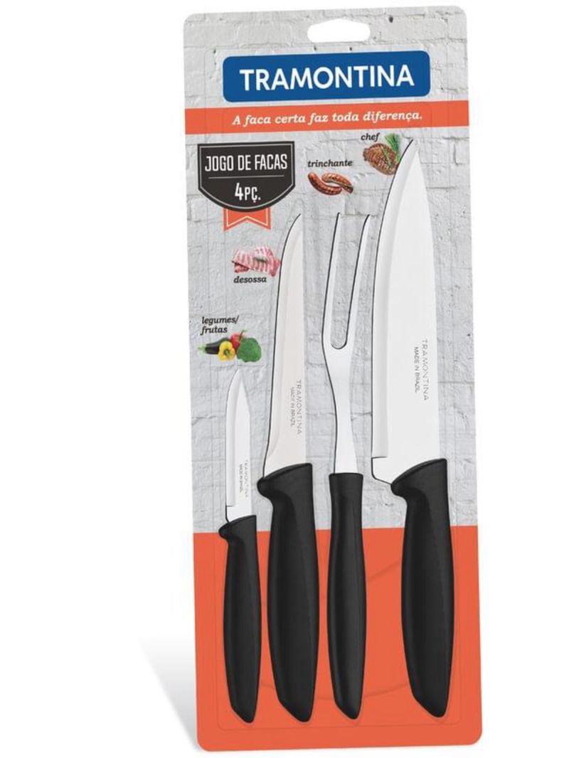 Jogo de facas 4 peças cabo preto tramontina