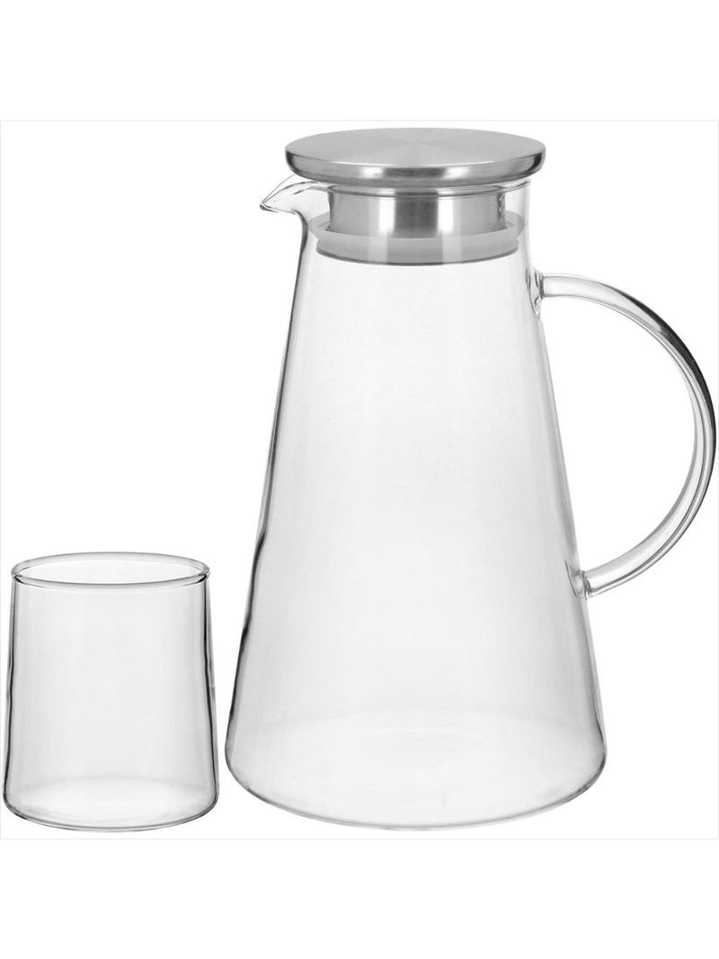 Jogo de jarra - copos 2l - 300ml borosilicato transparente 7 peças com tampa inox - gs