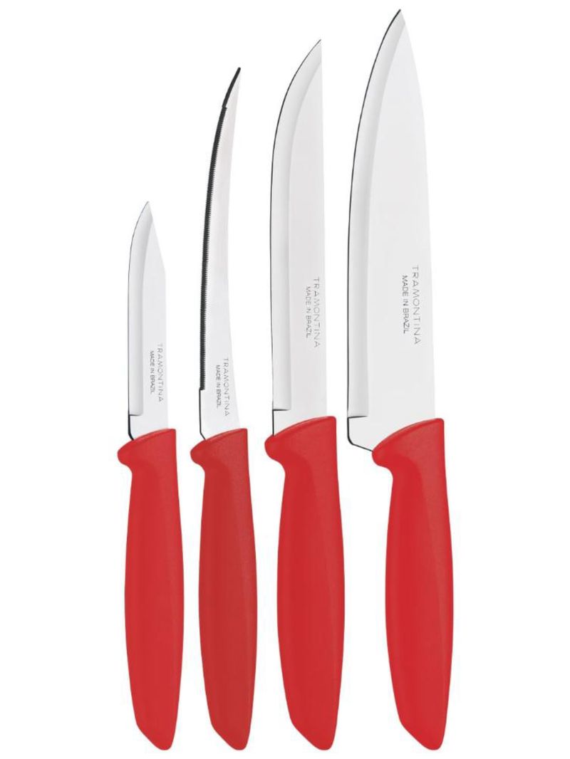 Jogo de facas com 4 peças vermelhas linha plenus tramontina