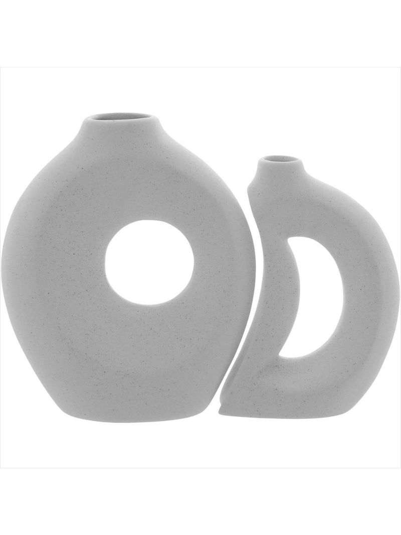 Jogo 2 peças vaso de cerâmica 26x22x22cm branco
