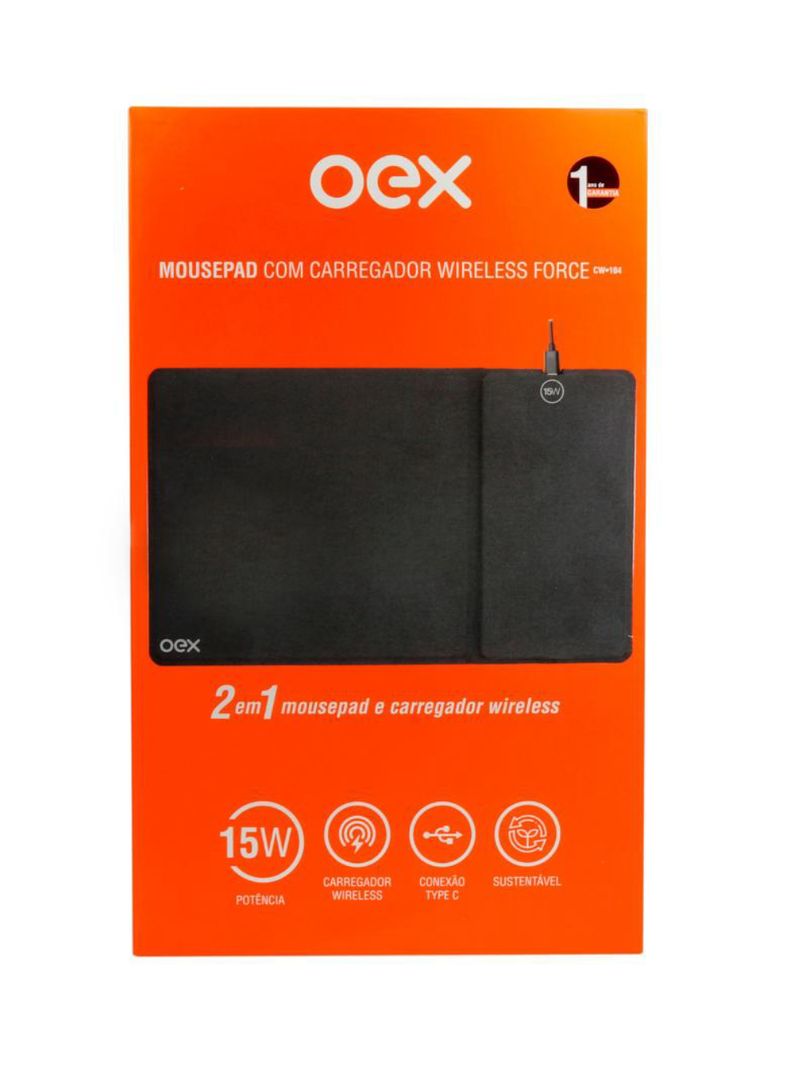 Mousepad com carregador wireless integrado 15w force oex