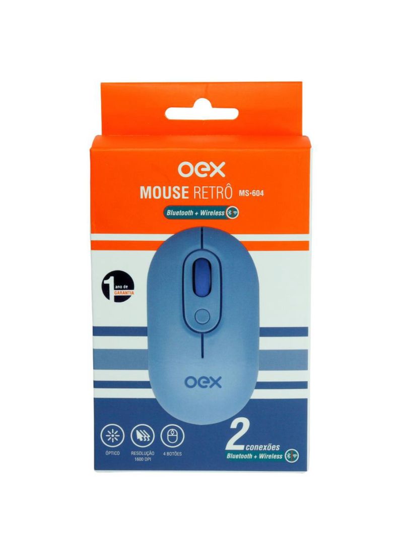 Mouse optico retro wireless e bluetooth azul ms604 oex
