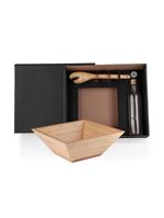 Kit para salada com garrafa - bambu - vidro - 3 peças