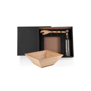 Kit para salada com garrafa - bambu - vidro - 3 peças