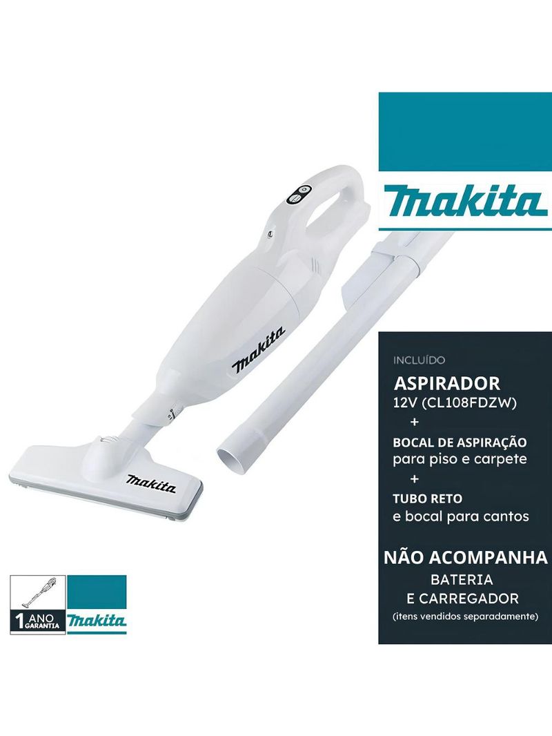 Aspirador de pó 600ml 12v sem bateria sem carregador cl108fdzw makita