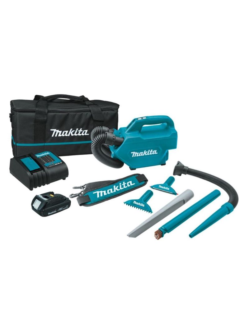 Aspirador de pó 500ml sem fio 18v com bateria carregador mangueira bolsa bicos dcl184rf makita