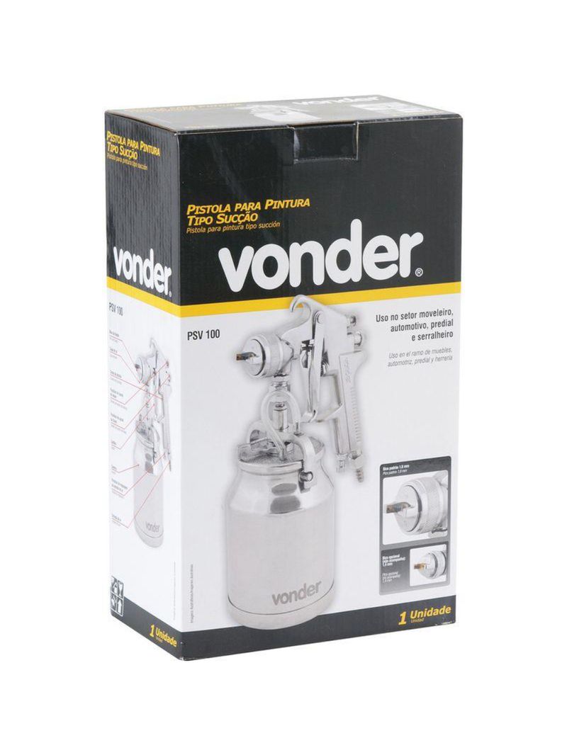 Pistola pintura sucção 1,8mm 7,1 pcm caneca alumin 1 vonder