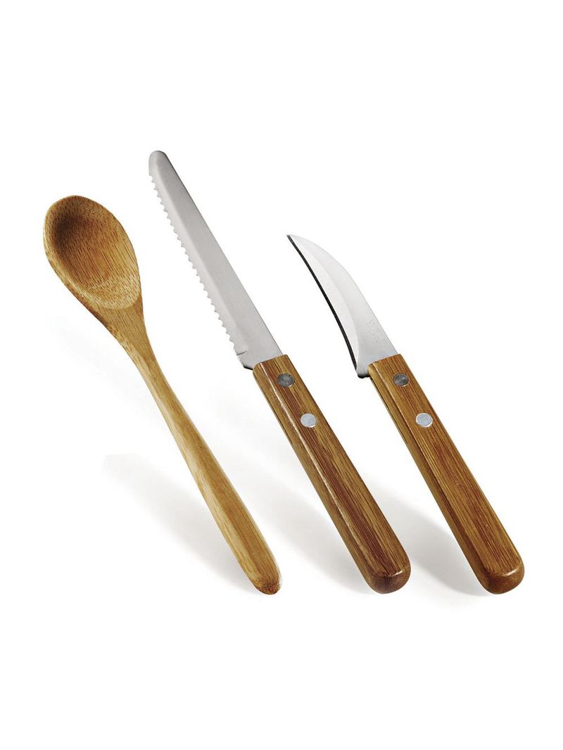 Conjunto de utensílios inox/bambu special line - 3 pçs welf