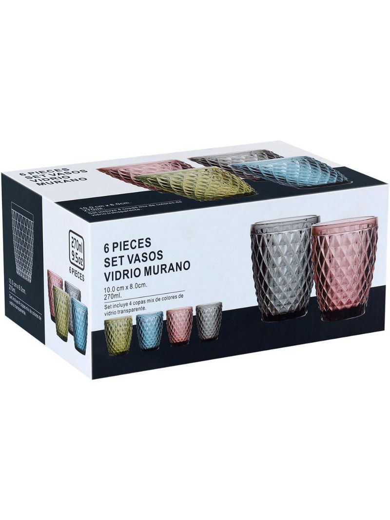 Copo Água vidro rosa 270 ml 6 peças