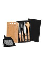 Kit para churrasco em bambu/inox com avental - 6 pçs welf