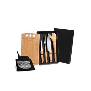 Kit para churrasco em bambu/inox com avental - 6 pçs welf