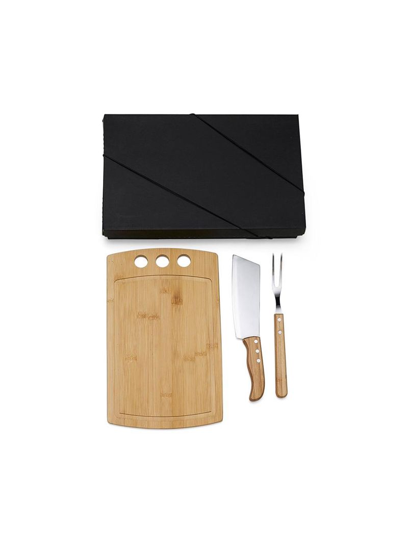 Kit para churrasco / cozinha em bambu/inox - 3 pçs welf