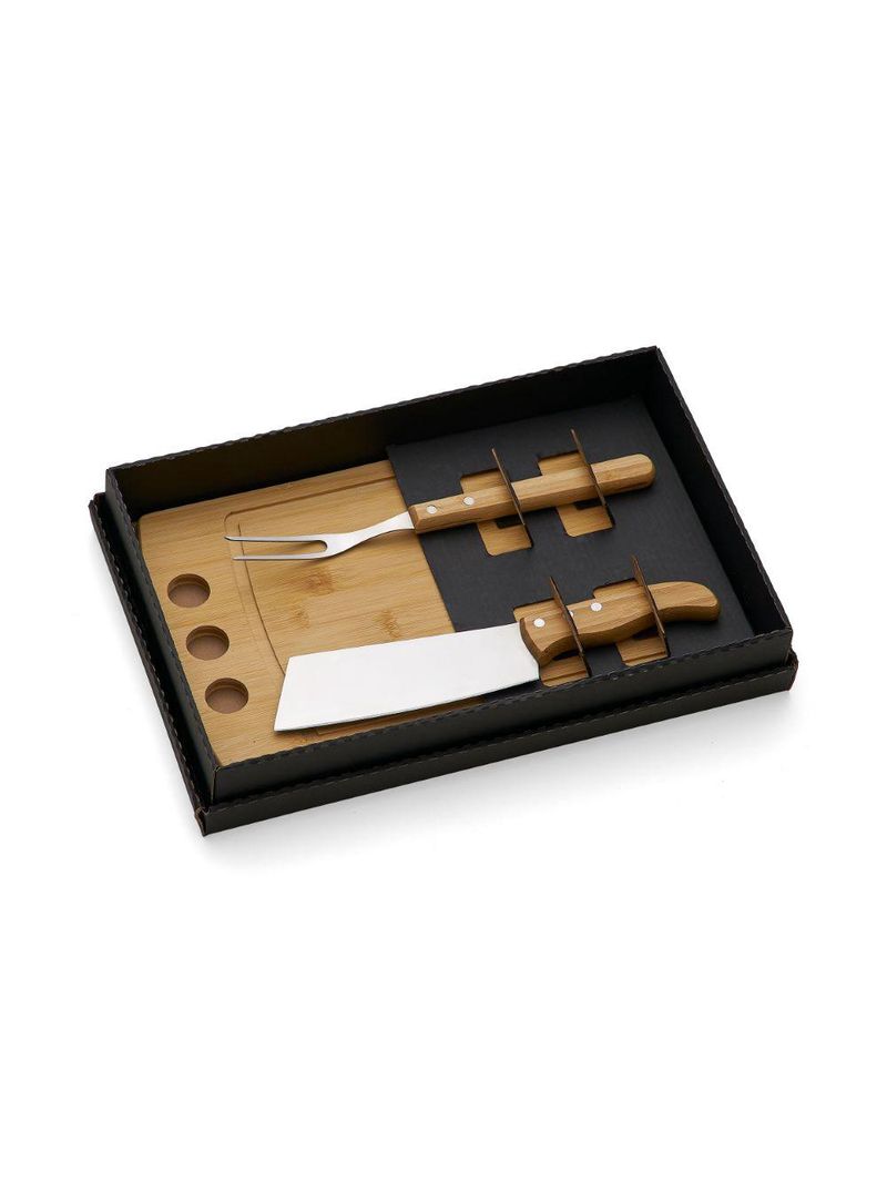 Kit para churrasco / cozinha em bambu/inox - 3 pçs welf