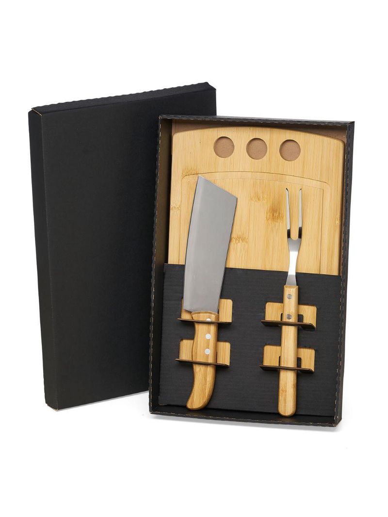 Kit para churrasco / cozinha em bambu/inox - 3 pçs welf