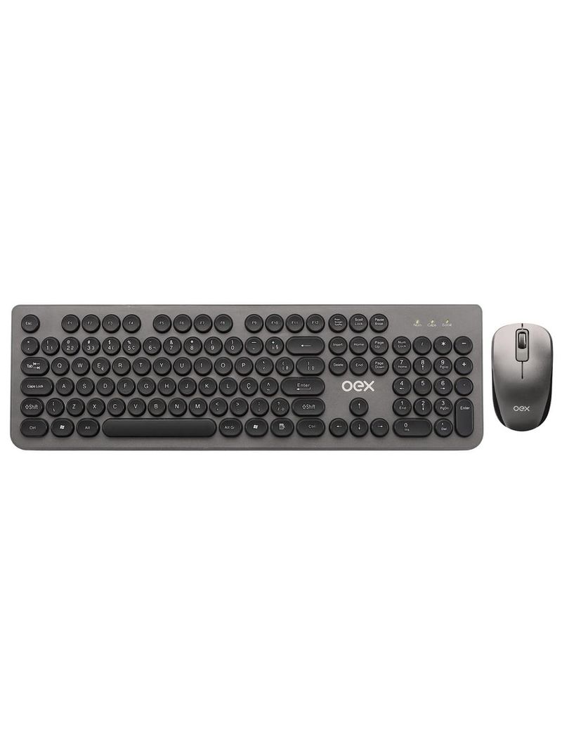 Combo teclado e mouse sem fio 1600 dpi oex pop + tm410 - teclas redondas