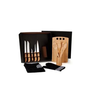 Kit gourmet com tábua facas colheres - 13 peças