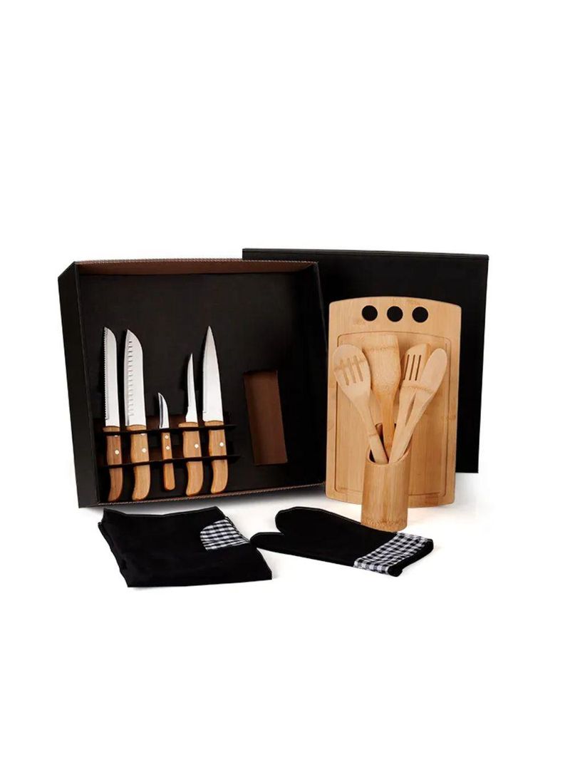 Kit gourmet com tábua facas colheres - 13 peças