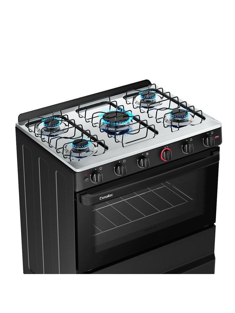 Fogão 5 Bocas Esmaltec Ideal Super Mesa Em Aço Inox Acendimento Automático Preto Bivolt F5IAB5121