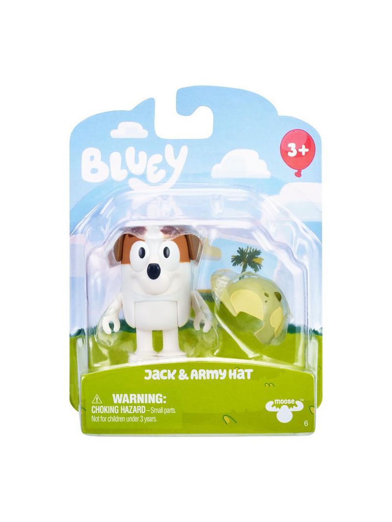 Boneco colecionável 6cm bluey - jack com chapéu de soldado