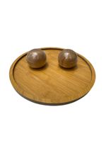 Conjunto bandeja redonda, saleiro e pimenteiro redondo bambu