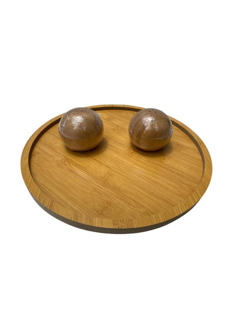 Conjunto bandeja redonda, saleiro e pimenteiro redondo bambu