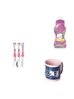 Conjunto unicornio  faqueiro, garrafinha e caneca divertida