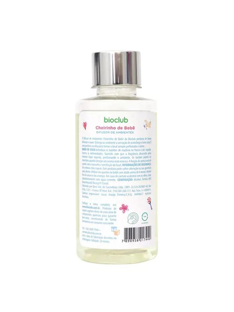 Difusor de ambientes com 5 bastões baby home 200ml - bioclub
