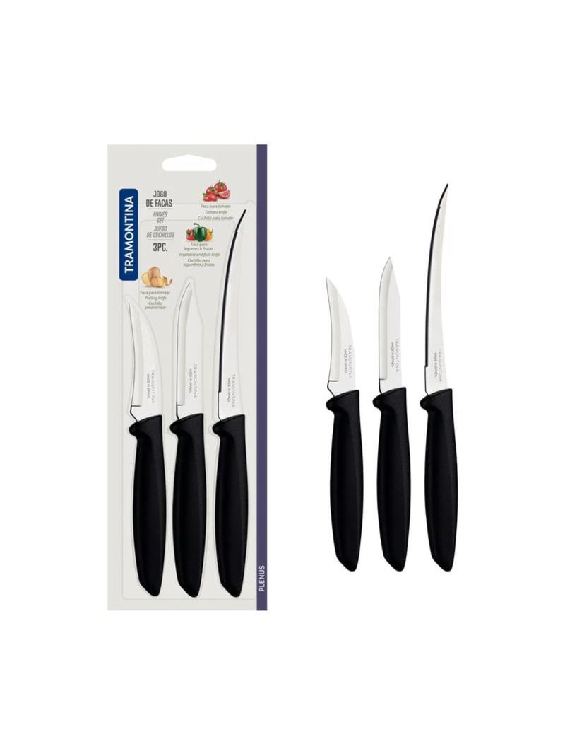 Jogo facas inox 3 peças plenus preto serra tramontina
