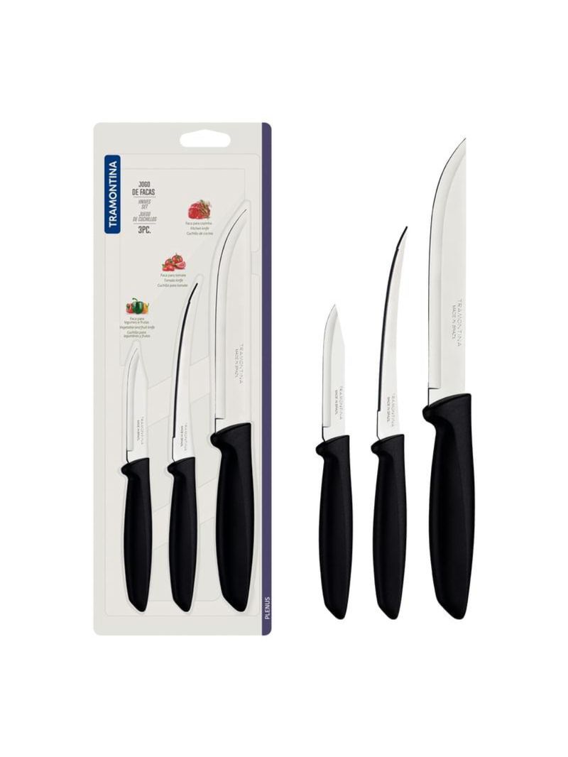 Jogo facas inox 3 peças plenus preto tramontina