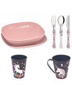 Conjunto pratos, talheres, copo, caneca  infantil- unicornio