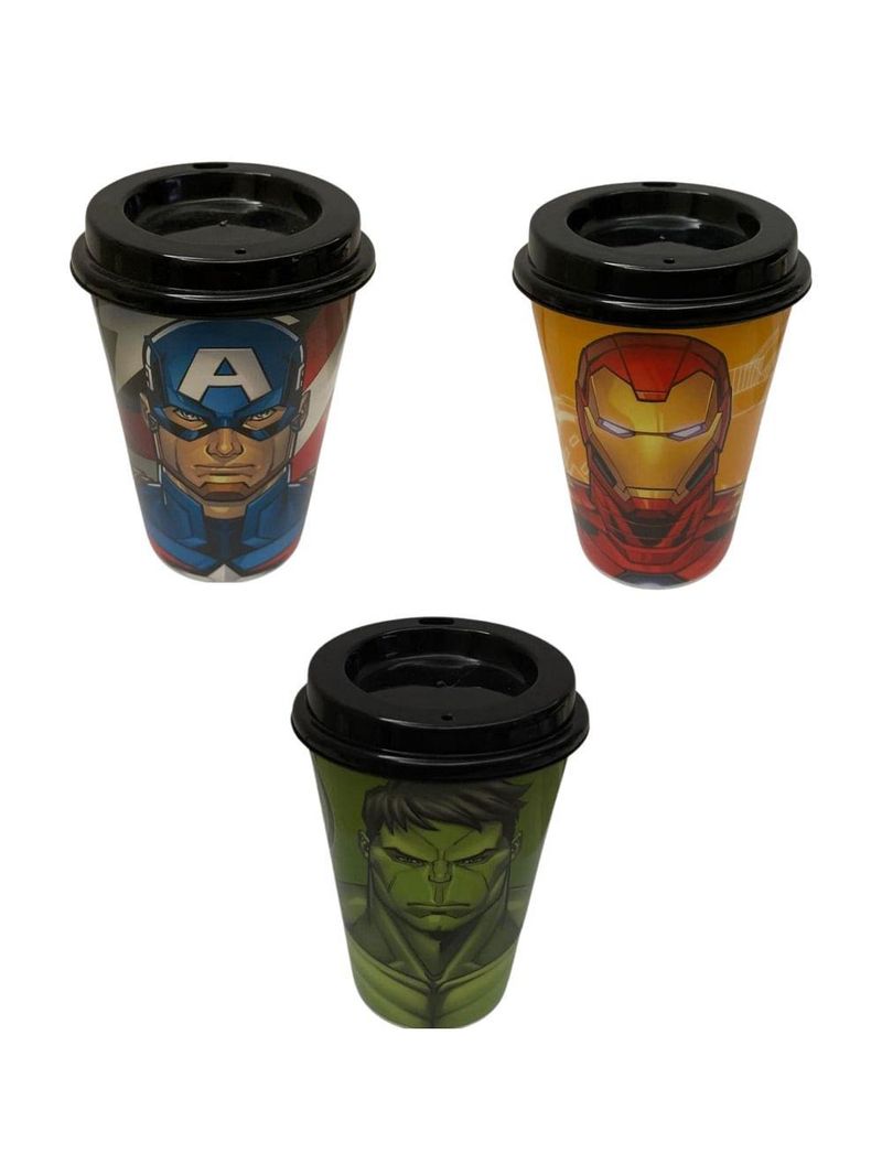 Kit 3 copos para cafe 320 ml tampa, avengers