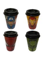 Kit 4 copos para cafe 320 ml tampa, hulk, capitão america