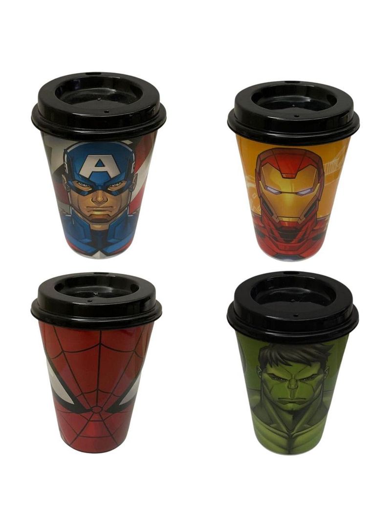 Kit 4 copos para cafe 320 ml tampa, hulk, capitão america
