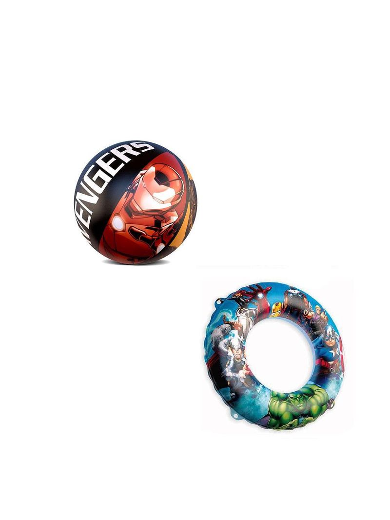 Kit diversão boia circular,  bola 40cm avengers - marvel