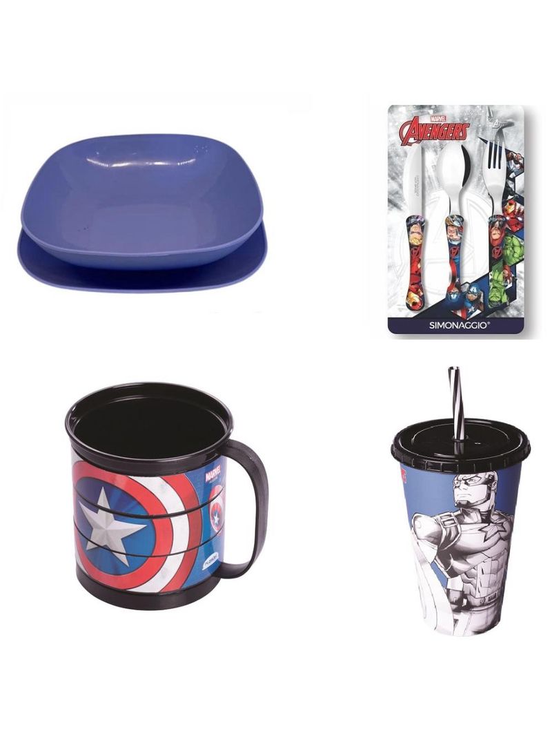 Kit refeicao capitao america - azul- copo colorir