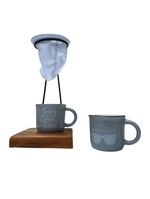 Café individual 2 canecas ceramica e coador demolição cinza