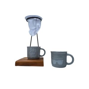 Café individual 2 canecas ceramica e coador demolição cinza