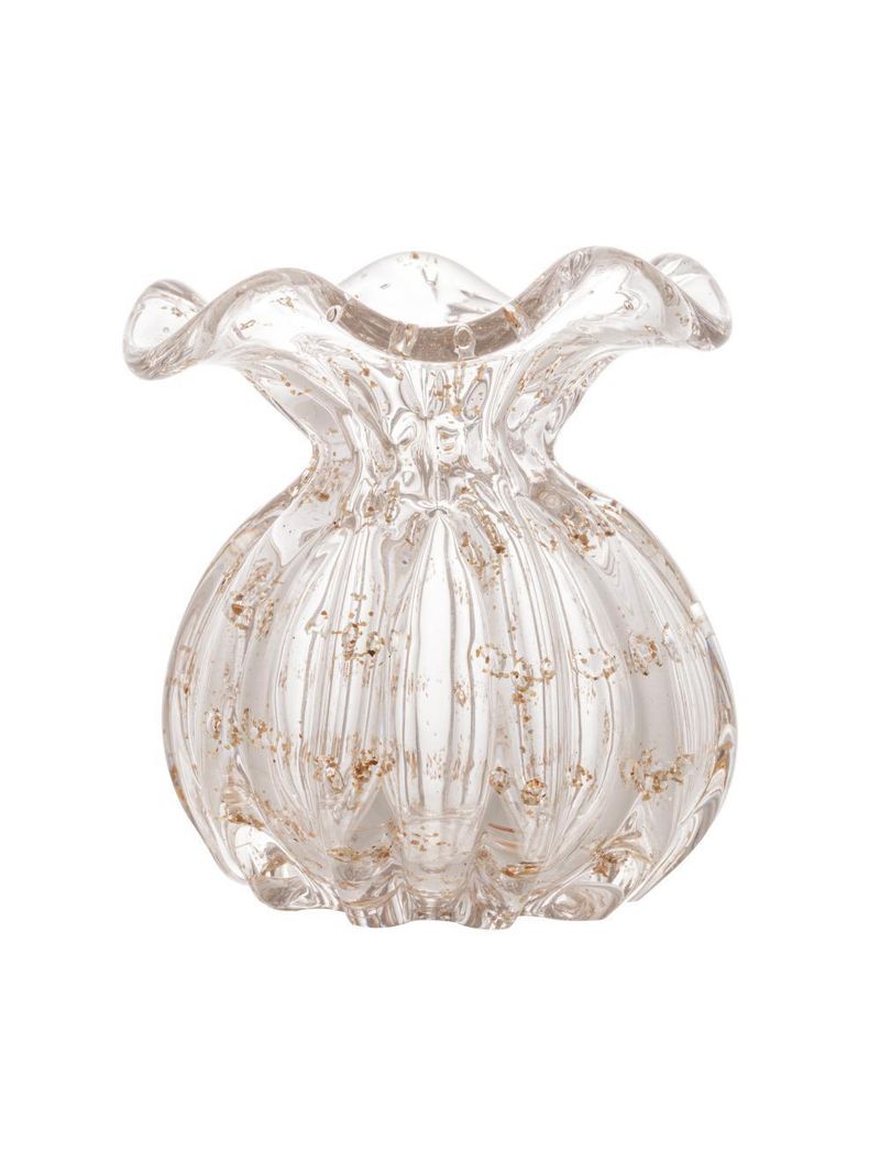 Vaso wolff italy de vidro transparente e dourado 10cm x 11cm
