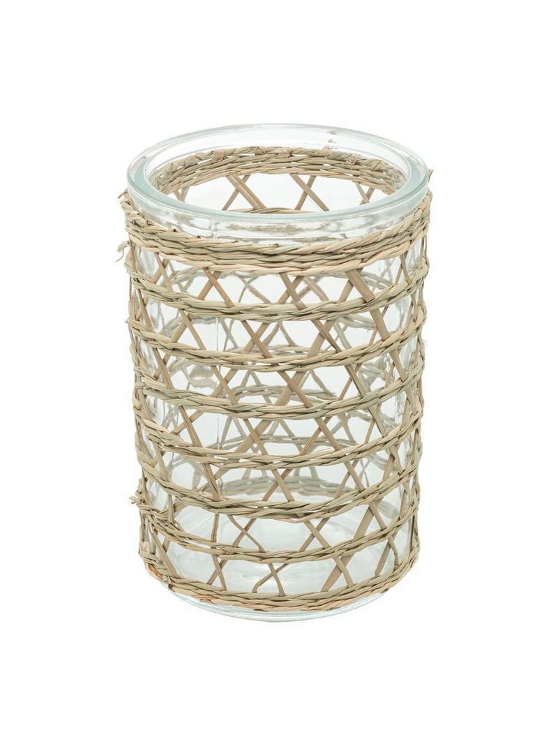 Vaso wolff de vidro e fibra natural 13x10cm