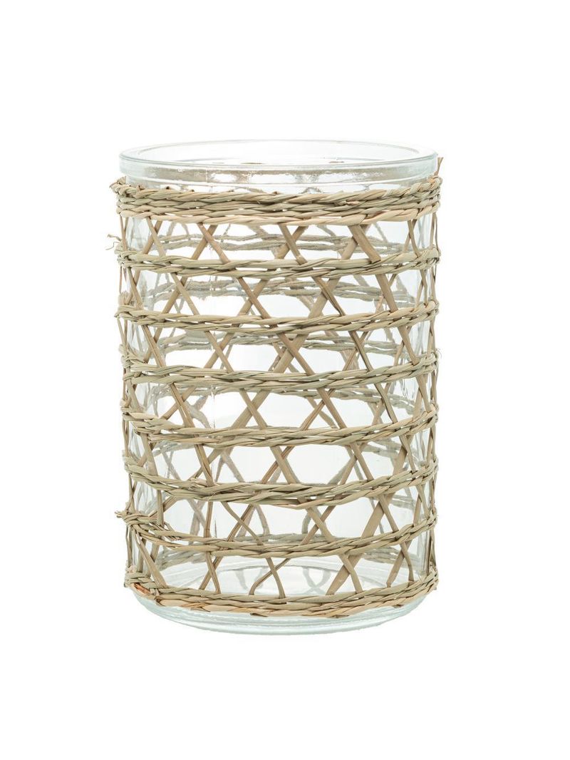 Vaso wolff de vidro e fibra natural 13x10cm