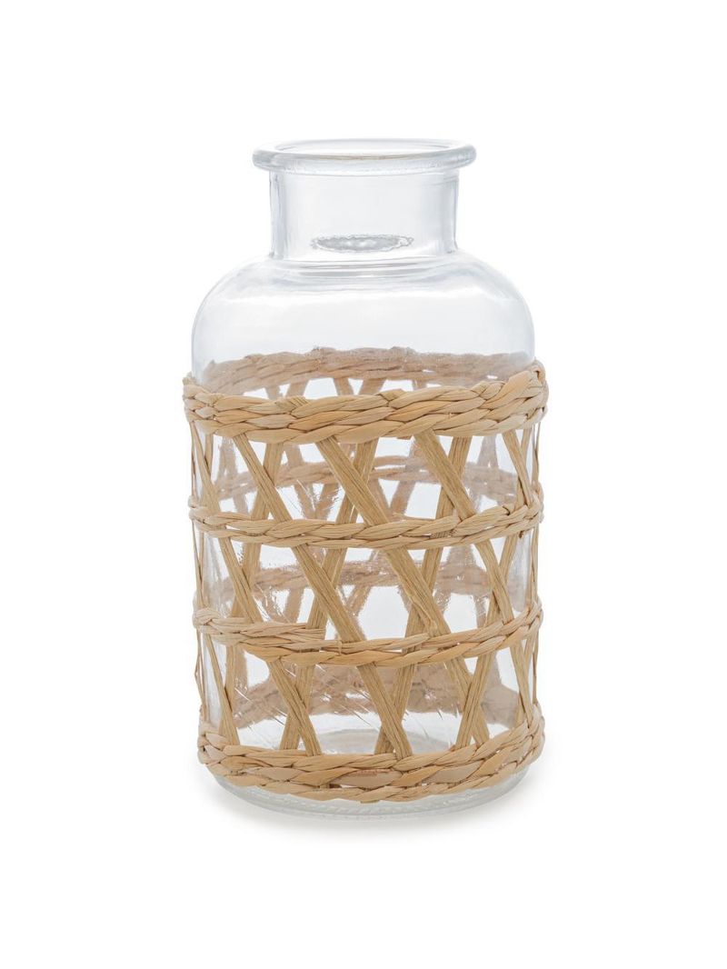 Vaso wolff de vidro e fibra natural 19,5x10cm