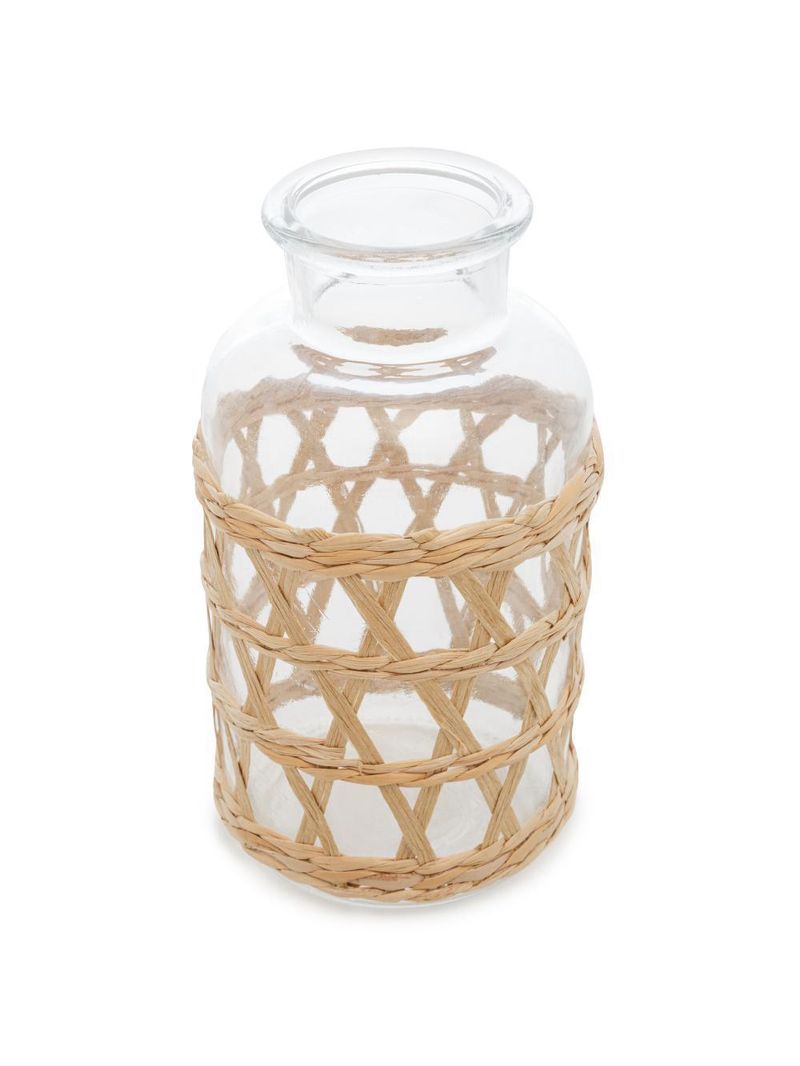Vaso wolff de vidro e fibra natural 19,5x10cm