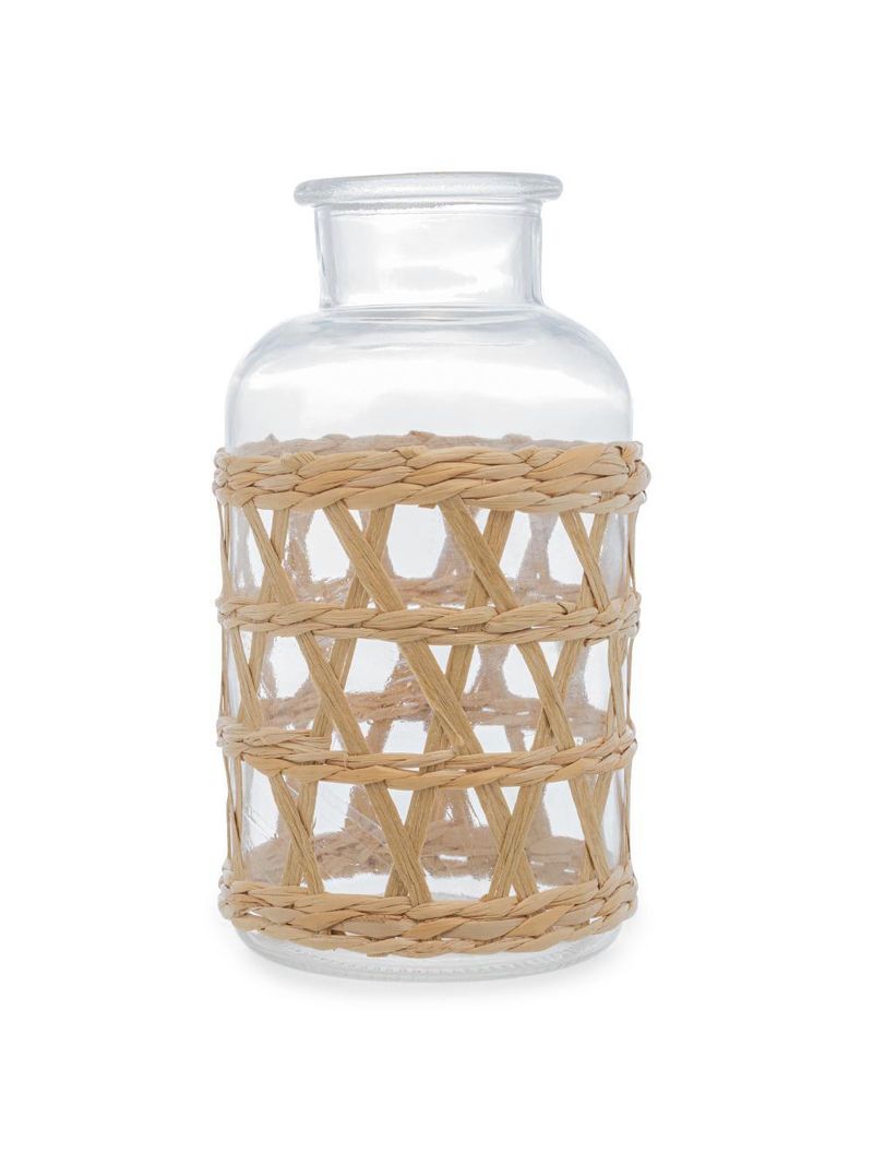 Vaso wolff de vidro e fibra natural 19,5x10cm