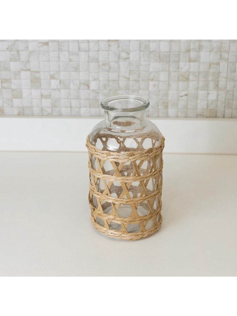 Vaso wolff de vidro e fibra natural 19,5x10cm
